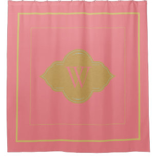 Elegant pink gold Border Monogram Letter Sho Shower Curtain