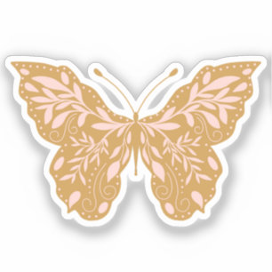 Elegant Pink & Gold Botanical Butterfly