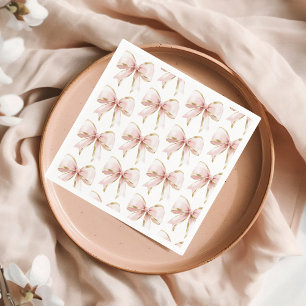Elegant Pink Gold Bow Pattern Baby Shower Girl Napkin