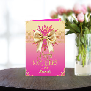 Elegant Pink & Gold Bow Sister's Mother's Day  Holiday Card