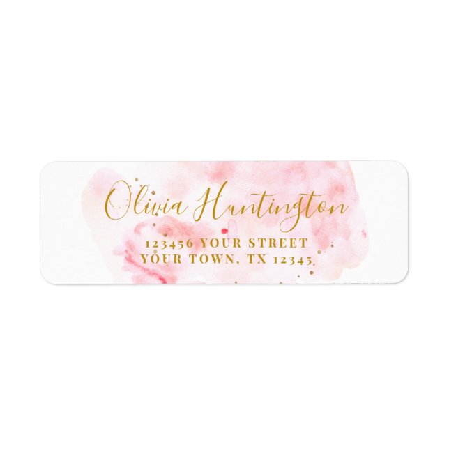 Elegant Pink & Gold Bridal Shower Return Address  (Front)