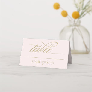 Elegant Pink Gold Calligraphy Script Wedding Table Place Card