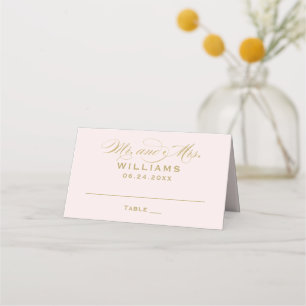 Elegant Pink Gold Calligraphy Wedding Monogram Place Card