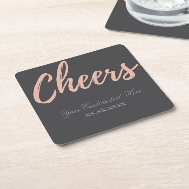 Elegant Pink Gold Cheer Festive Party Decor  Square Paper Coaster (Angled)