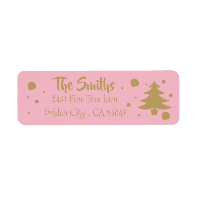 Elegant pink & gold Christmas tree labels (Front)