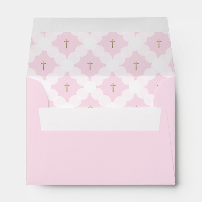 Elegant Pink Gold Cross Circle Pattern Baptism Envelope (Back (Bottom))