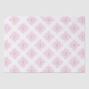 Elegant pink gold cross white pattern baptism tissue paper