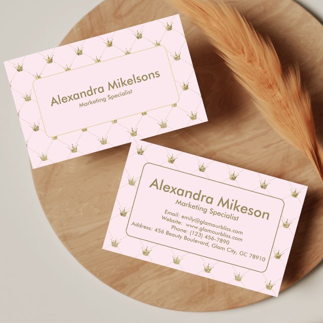 Elegant Pink Gold Crown Business Card (Creator Uploaded)