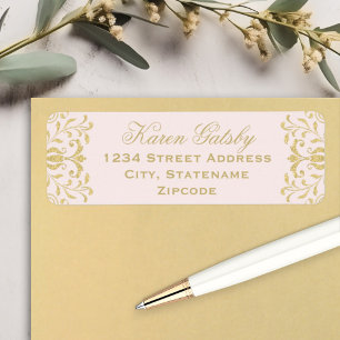 Elegant Pink Gold Damask Wedding Address