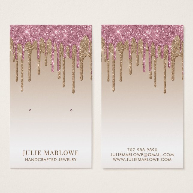 Elegant Pink Gold Dripping Glitter Earring Display (Front & Back)