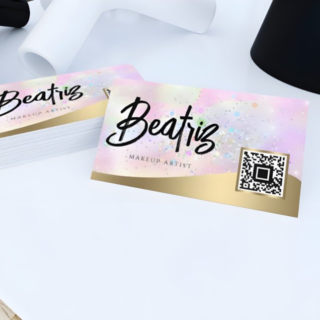 Elegant pink Gold feminine Holographic Glitter Business Card (Creator Uploaded)