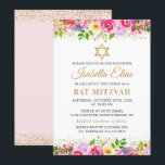 Elegant Pink Gold Floral Bat Mitzvah Invitation<br><div class="desc">Elegant Pink Gold Floral Bat Mitzvah Invitation</div>
