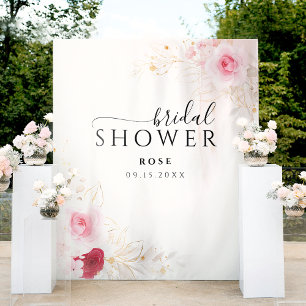 Elegant Pink Gold Floral Bridal Shower Backdrop Tapestry