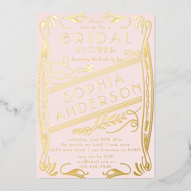 Elegant Pink Gold Floral Bridal Shower Party   (Front)