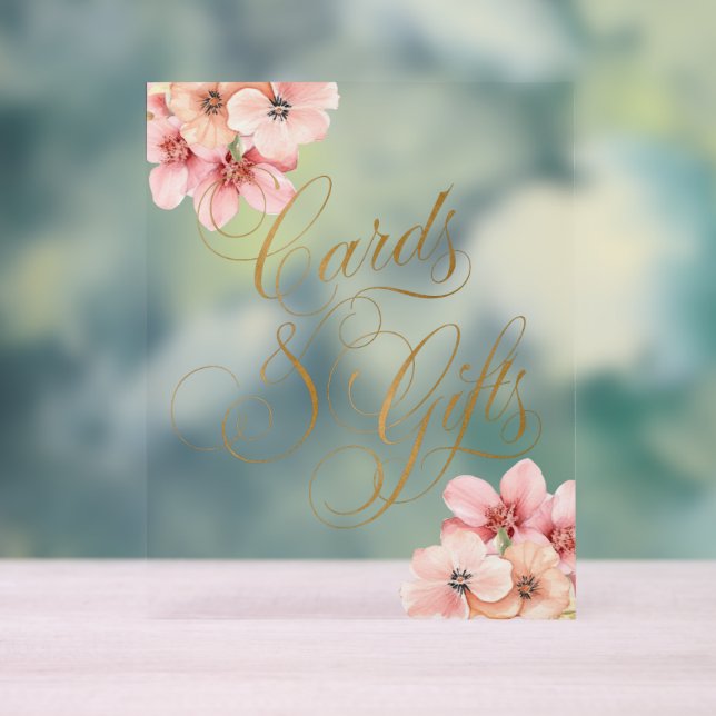 Elegant Pink Gold Floral Cards and Gifts Acrylic Sign (Neutral)