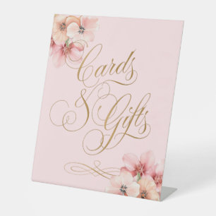Elegant Pink Gold Floral Cards and Gifts Pedestal Sign