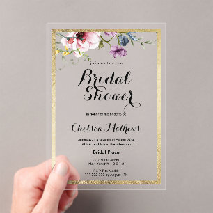 Elegant pink gold floral frame Bridal Shower Acrylic Invitations