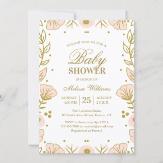 Elegant Pink Gold Floral Girl Baby Shower Invitation