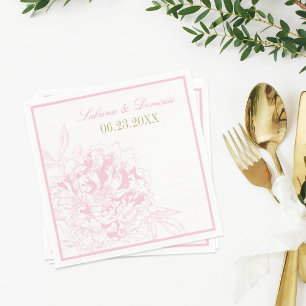 Elegant Pink Gold Floral Peony Wedding Monogram Napkin