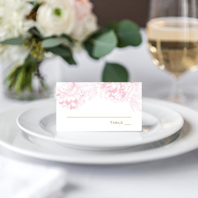 Elegant Pink Gold Floral Peony Wedding Place Card (Creator Uploaded)