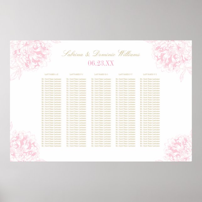 Elegant Pink Gold Floral Peony Wedding Seating Poster (Front)
