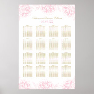 Elegant Pink Gold Floral Peony Wedding Seating Poster