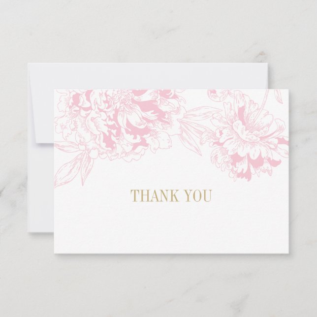 Elegant Pink Gold Floral Peony Wedding Thank You Card (Front)