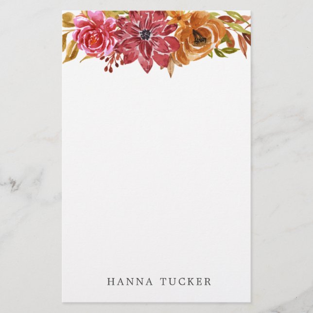 Elegant Pink Gold Floral Personalised Stationery (Front)