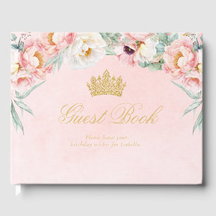 Elegant Pink & Gold Floral Quinceañera Guest Book
