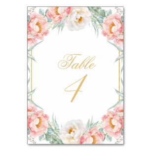 Elegant Pink Gold Floral Quinceañera Table Number