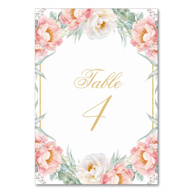 Elegant Pink Gold Floral Quinceañera Table Number (Front)