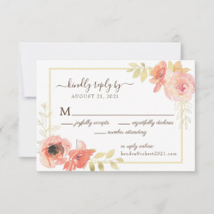 Elegant Pink & Gold Floral Reply Online Wedding RSVP Card