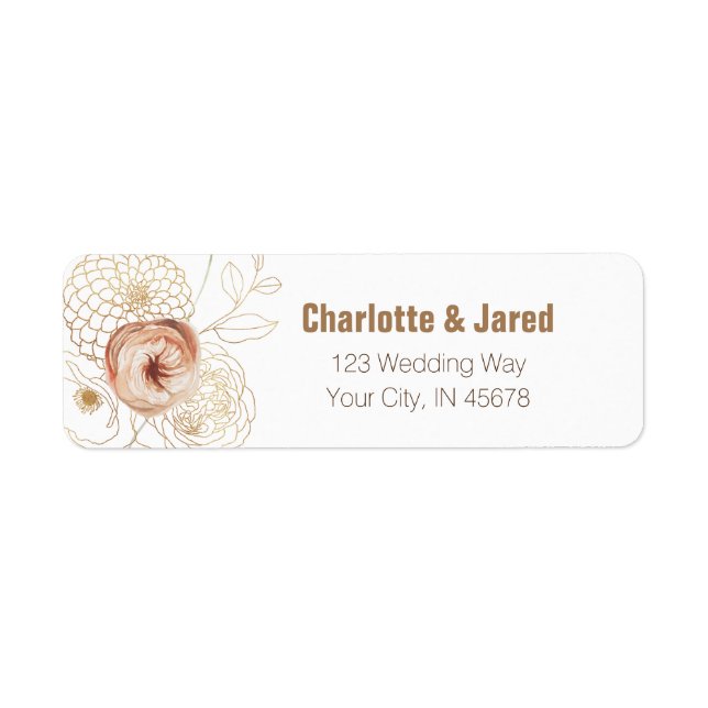 Elegant Pink Gold Floral Return Address Label (Front)