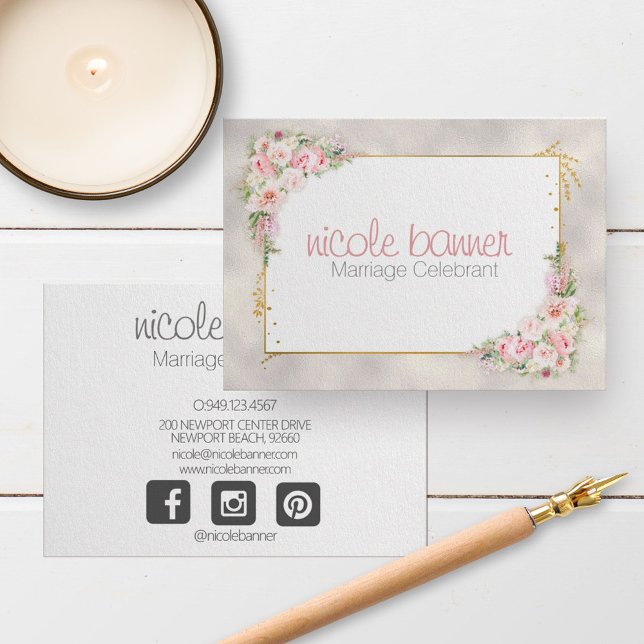 Elegant Pink Gold Floral Watercolor Business Card (Creator Uploaded)