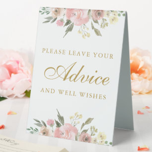 Elegant Pink Gold Floral Wedding Advice & Wishes