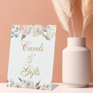 Elegant Pink Gold Floral Wedding Cards & Gifts Pedestal Sign