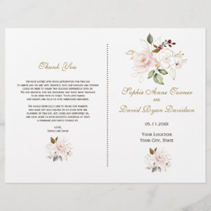 Elegant Pink Gold Flowers Wedding Program
