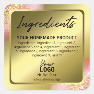 Elegant Pink Gold Foil Glitter Ingredient Labels