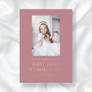 Elegant Pink Gold Foil Photo Girl First Communion