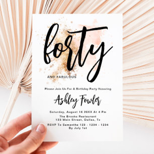 Elegant Pink Gold Forty 40th Birthday Invitation