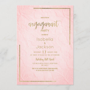Elegant pink gold french floral lace Engagement Invitation