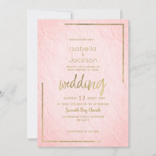 Elegant pink gold french floral lace Wedding Invitation