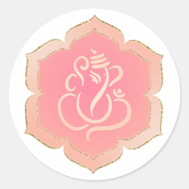 Elegant Pink Gold Ganesh/ Indian God  Classic Roun Round Sticker (Front)