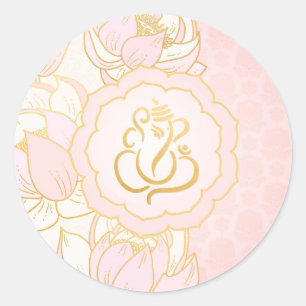 Elegant Pink Gold Ganesh/ Indian God Classic Round Sticker