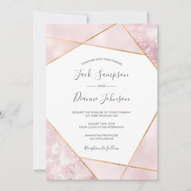 Elegant Pink & Gold Geometic Wedding Invitation (Front)