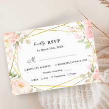 Elegant Pink Gold Geometric Floral Wedding RSVP
