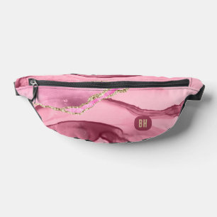 Elegant Pink Gold Glitter Agate Marble Watercolor Bum Bags