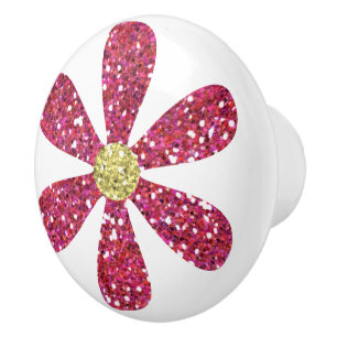 Elegant Pink Gold Glitter Flower Ceramic Knob