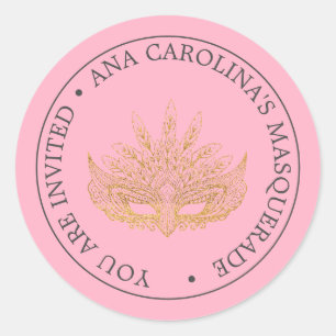 Elegant Pink Gold Glitter Masquerade Classic Round Sticker