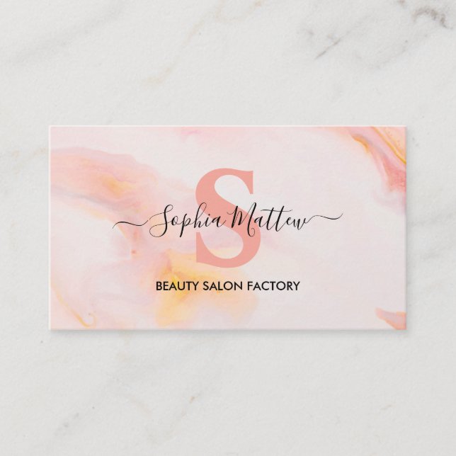 Elegant Pink Gold Glitter Modern Chic Marble Agate Business Card (Front)